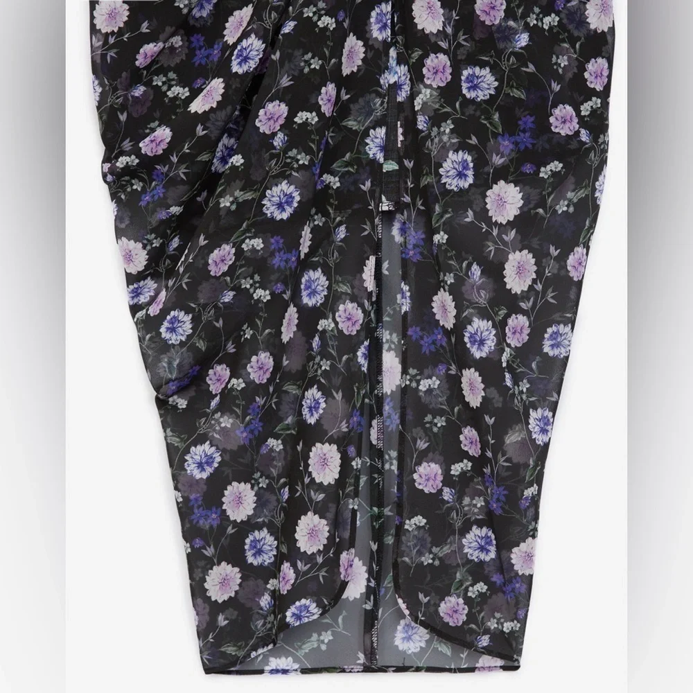 The Kooples / ruched Skirt with purple Floral Print motif buttons 0